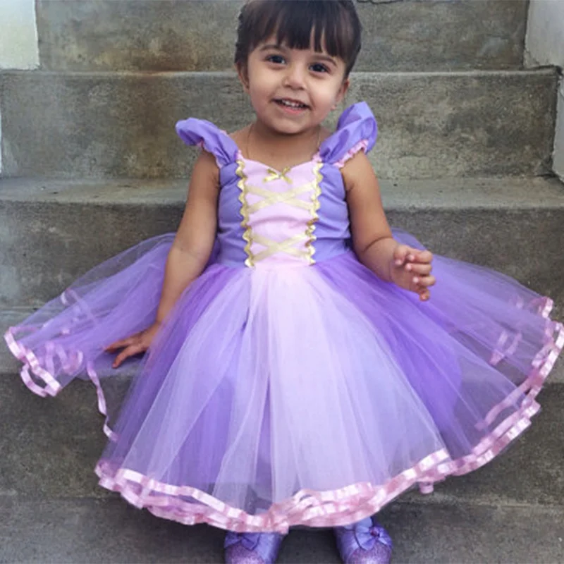 Mergaitės Rapunzel Suknelė Vaikų Fantazijos Cosplay Kostiumas su Kaspinais Vaikai Helovinas Šalis Drabužiai Princesė Sofija