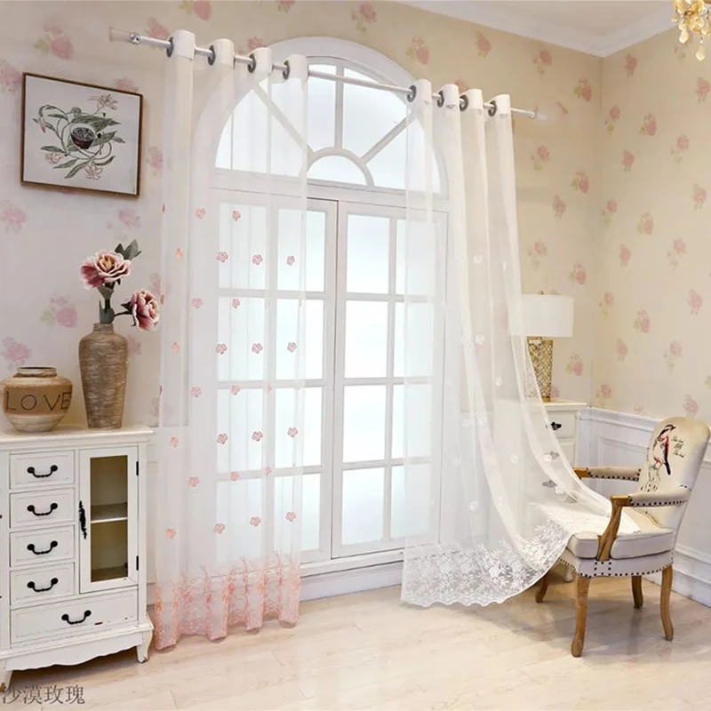 Modernių Rožių Tiulio Užuolaidas Miegamajame Mergaitė Kambarį Baltas, Pink Gėlių Siuvinėjimas Vien Užuolaidos Užuolaidos
