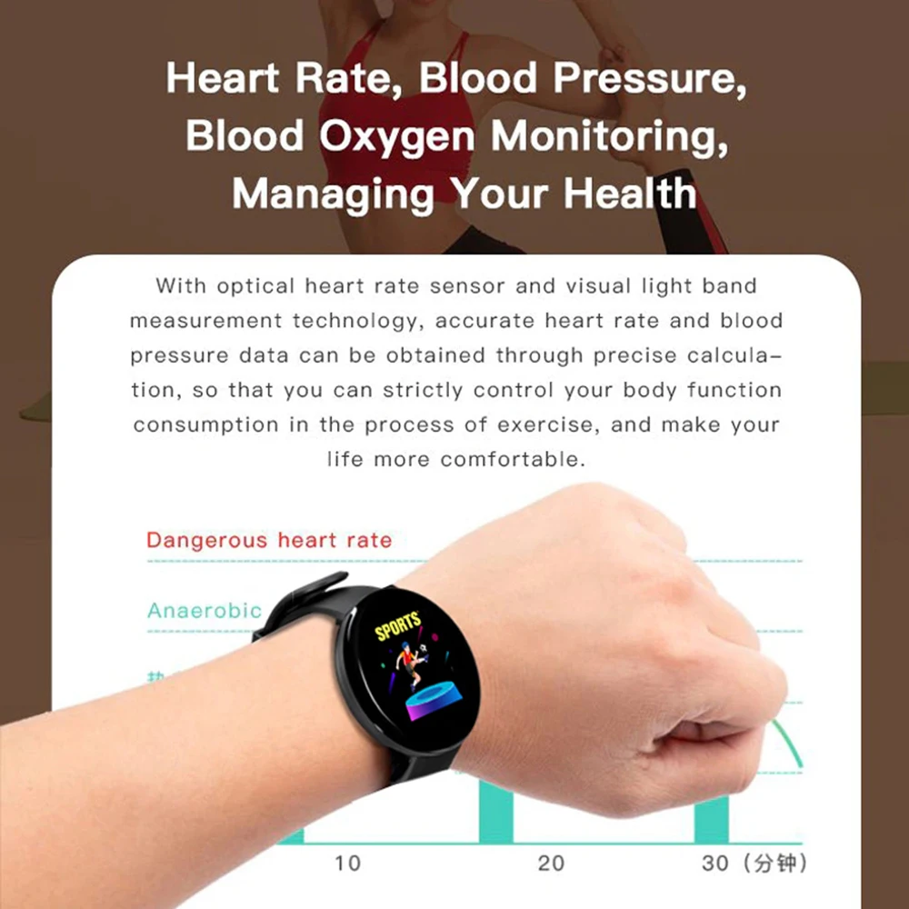 Smart Rankogaliai Vyras Vandeniui Stebėti Kraujo Spaudimą ir Deguonies Širdies ritmo Monitorius Sporto Skaitmeninis Laikrodis, D18, skirta 