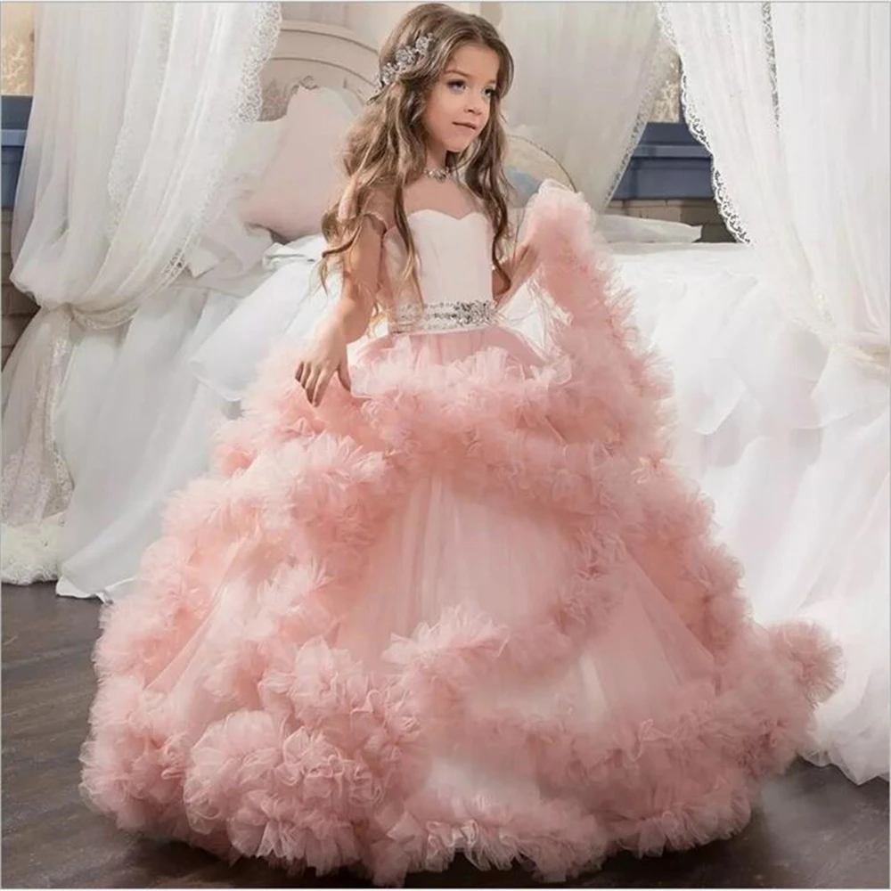 Princesė Gėlių Nėrinių Tutu Mergina Suknelė Vestuvių Vakarą Mopping Ilgas, Purus Elegantiškas Šalis Naujas Kostiumas Vaikams Suknelė Mergina