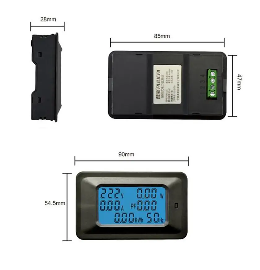 6 IN 1 Digital AC Įtampos Matuoklis 100A/20A 110~250V Energijos Skaitiklis Voltmeter Ammeter LCD Monitorius Galios Matuoklis Hz galios koeficientas