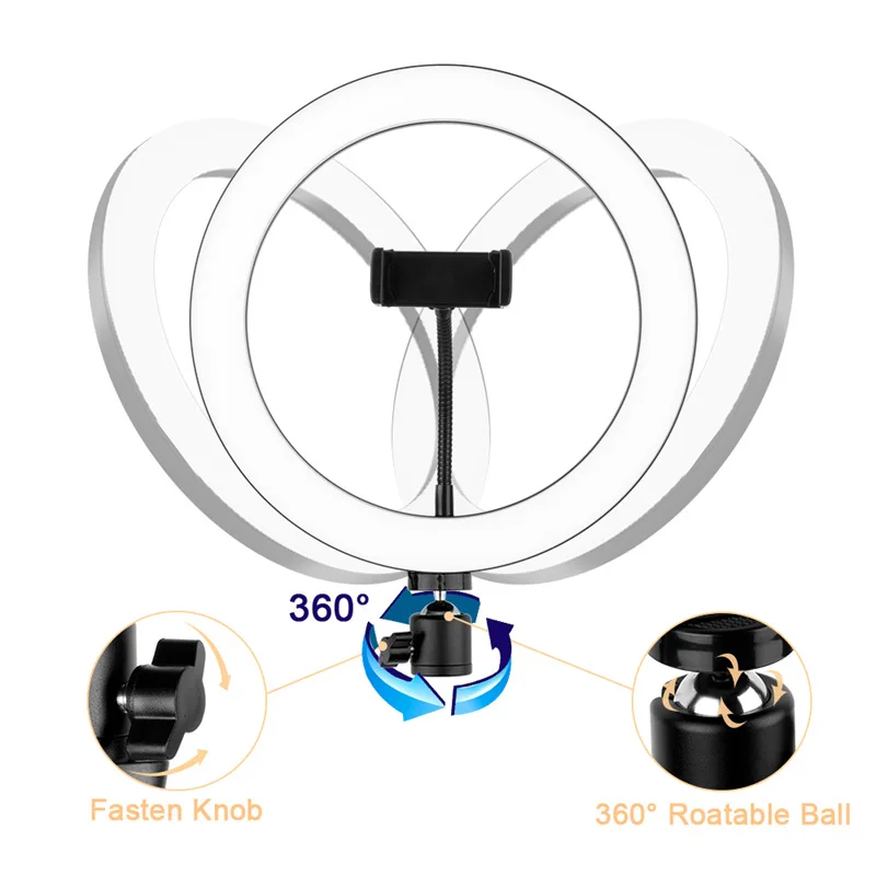 26 cm / 10 colių žiedas šviesos diodų (LED) selfie žiedas šviesos pritemdomi telefono fotoaparato su trikojo live transliacijos studija 