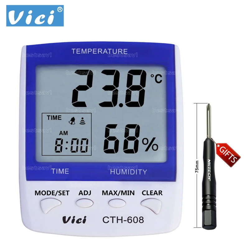 VICHY CTH-608 Didelio tikslumo Skaitmeninis termometras LCD Skaitmeninis Termometras su Drėgmėmačiu Patalpų Elektroninis Temperatūros, oro Drėgmės Matuoklis