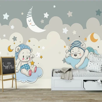 Custom 3D Foto Tapetai, Cartoon tiek tenka Mėnulis, Žvaigždės, Vaikų Kambario Berniukų Kambarys Miegamasis Fono Sienos Meno Sienų Tapetai
