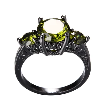 Prabanga Moterų Alyvuogių Žalia Krištolo Akmens Papuošalai Žavesio 14KT Juodojo Aukso Vestuviniai Žiedai Moterims Mielas Turas Cirkonis Vestuvinis Žiedas