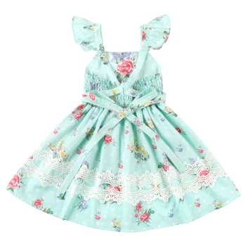 Flofallzique 2020 Prekės Baby Girl Dress Derliaus Gėlių Ilgai Juostos Dizainas Mielas Princesė Bamblys Drabužius Vasaros Šalis