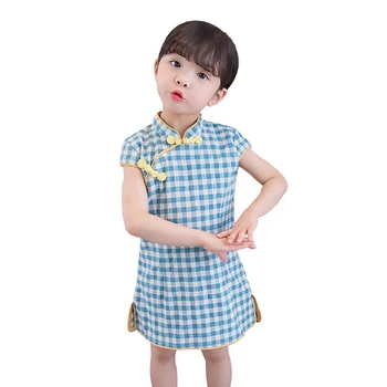 Medvilnės Pledas Bamblys Vaikų Mergaičių Vasaros Princesė Dress Vaikams, Kūdikių Šalis Vestuvių Rankovių Cheongsam Kinijos 111