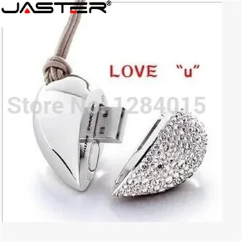 JASTER metalo, kristalų meilė Širdies USB Flash Drive, brangakmenių pen ratai ypatingą dovaną pendrive 8GB/16 GB memory stick diamante