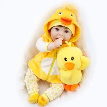 55CM originalus NPK reborn baby doll gyvas naujagimis baby duck dress nustatyti, miela šypsena, veido svertinis lėlės įsišaknijusi plaukų aukštos kokybės