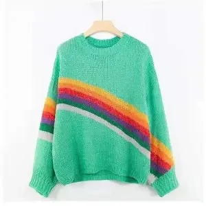 свитер женский temperamentas tingus vėjas, vaivorykštė, dryžuotas megztinis džemperis moterims rudenį naują stilių korėjos laisvi megztiniai megztinis свитер