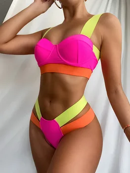Mados Aukštos Sumažinti Bikini Kratinys Spausdinti Moterų Maudymosi Kostiumėlį 2021 Push Up Plaukimo Dėvėti Brazilijos Bikini Komplektas Seksualus Paplūdimio