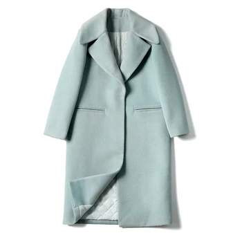 Aukštos klasės moterų boutique vientisos spalvos vilnonis kailis rudens ir žiemos nauji ilgi skyriuje prabangus storas šiltas vilnonis paltas TB190509