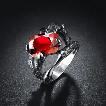 Europos Stiliaus demonas Raudona širdis kaukolė pirštas nerūdijančio plieno žiedas papuošalai vyrams šalis vyrams Rock, Punk Mados Žiedas Papuošalai