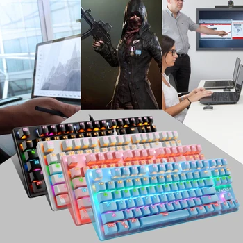 87 Klavišus Mechaninė Klaviatūra USB Laidinio RGB Apšvietimas Mėlynos spalvos Jungiklis Žaidimų Mechaninė Klaviatūra, Skirta Tablet PC žaidimų Berniukams, Mergaitėms Dovanų