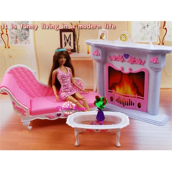 Miniatiūriniai Baldai, Židinys & Laisvalaikio Kėdė Barbie Doll House Classic Žaislai Mergina Nemokamas Pristatymas