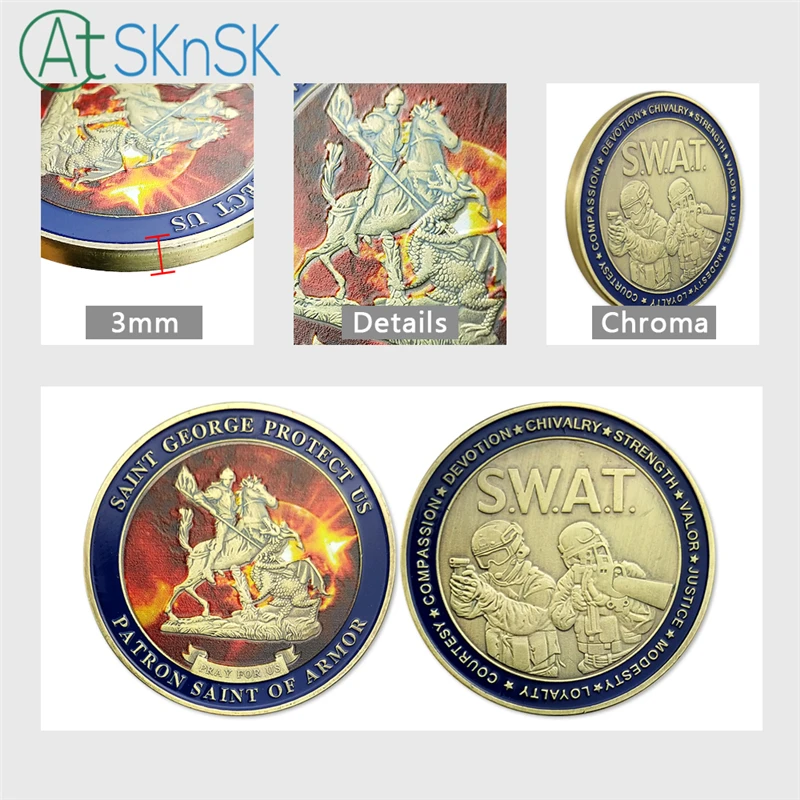 1-10vnt Mados JAV armijos monetų, suvenyrų antikvariniai Saint George patrona šarvai monetų SWAT iššūkis monetų kolekcija