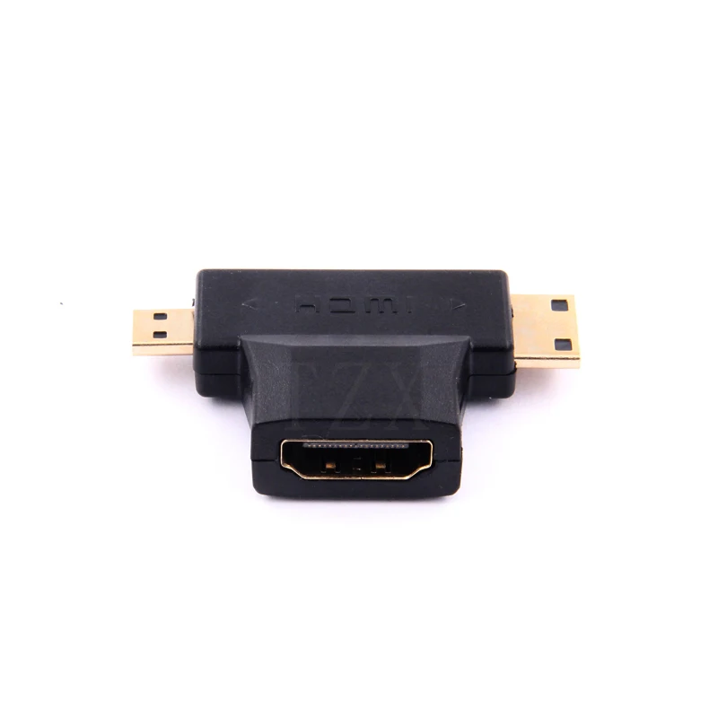 10vnt/daug Aukštos Kokybės 2-in-1 Mini HDMI Male + Micro HDMI Male HDMI Female Adapter 90 laipsnių konverteris tablet notebook TV