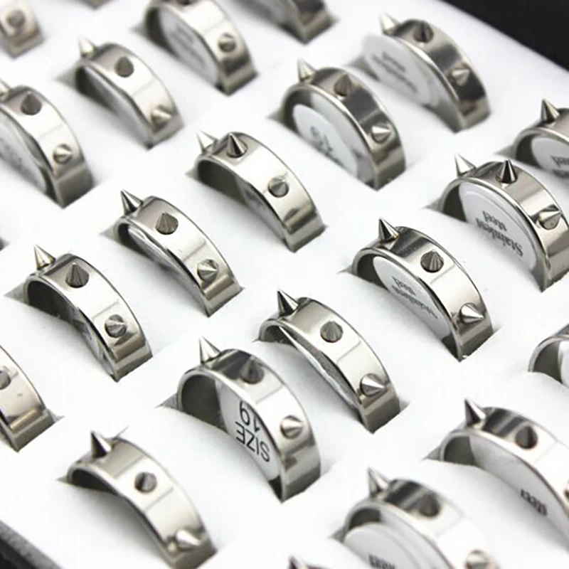 10vnt punk stiliaus žiedai Wspinał nerūdijančio plieno sidabro spalvos mados sumaišyti dydžių Roko paprastas metalo dizaineris papuošalai moterims, vyrams