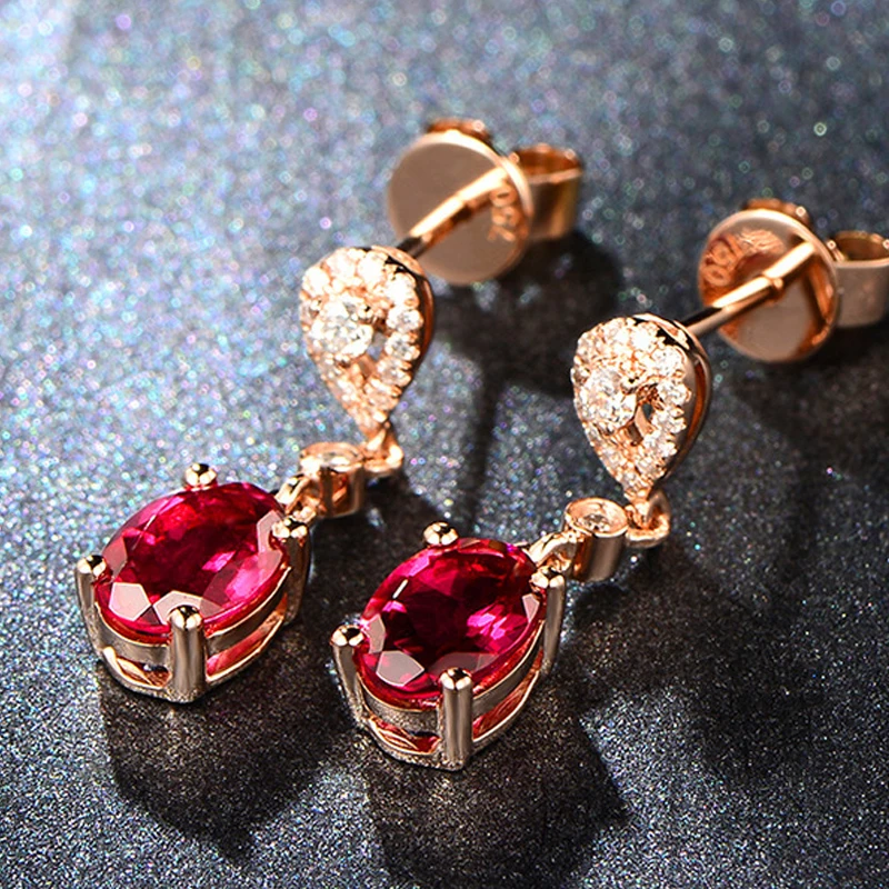 18k Rose Gold Rubinas Brangakmenio Žiedai, Moterų, Prabangos Ovalo Supjaustyti AAA Cirkonis Diamond Engagement Vestuvių Žiedas Crystal Fine Jewelry