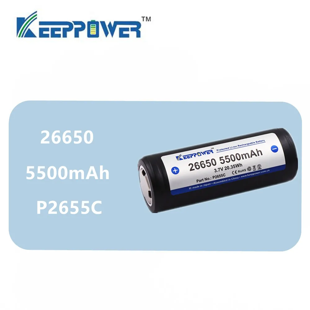 1pcs Originalus KeepPower 26650 5500mah Atnaujinti li-ion saugomų įkrovimo 3,7 V baterija P2655C