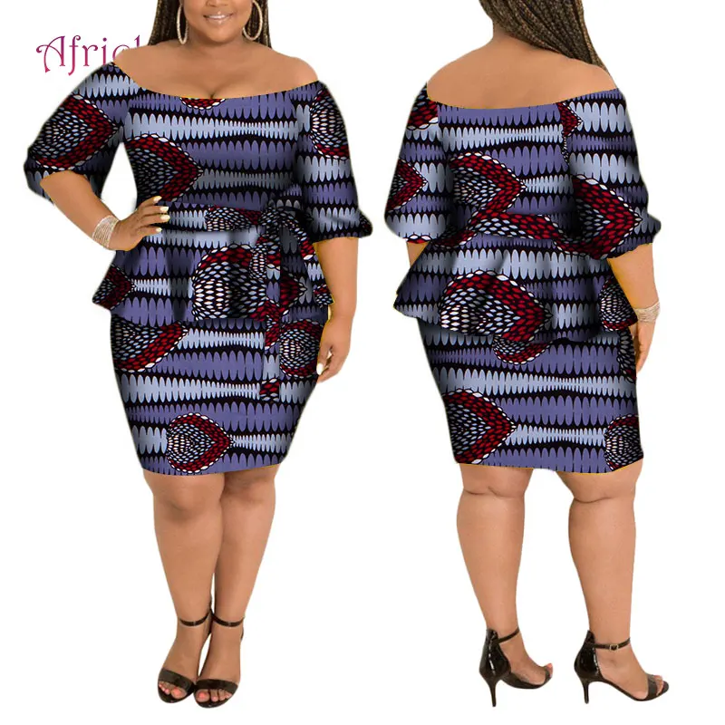 2 dalių Komplektas Afrikos Suknelės Moterims Velniop Kaklo Viršūnes & Pirmiau kelio Sijonas Rinkiniai Afrikos Ankaros Klubo Kostiumas Biuro Lady WY4146
