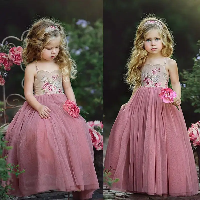 2018 Naujai Mados Princesė Saldus Bamblys Kūdikių Mergaičių Rankovių Diržo Gėlių Spausdinti Nėrinių Kulkšnies Ilgis Tutu Suknelė Sundress 1-7Y