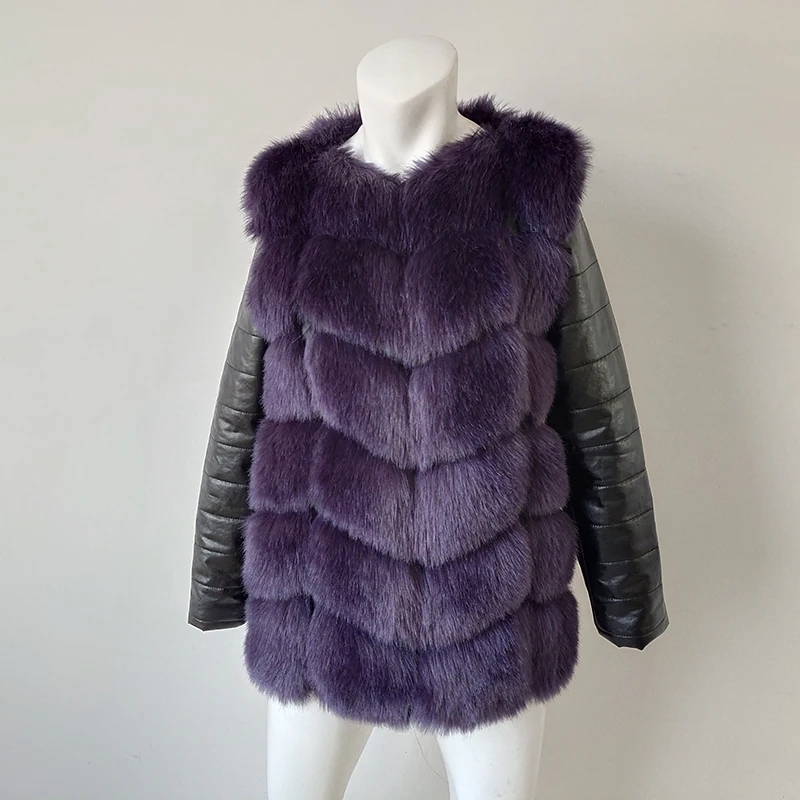 2018 nauji aukštos imitacija silver fox fur coat PU rankovėmis, šiltas žieminis paltas lapės kailis didelis metrų paltas dirbtiniais kailiais kailio moteriški kailiniai