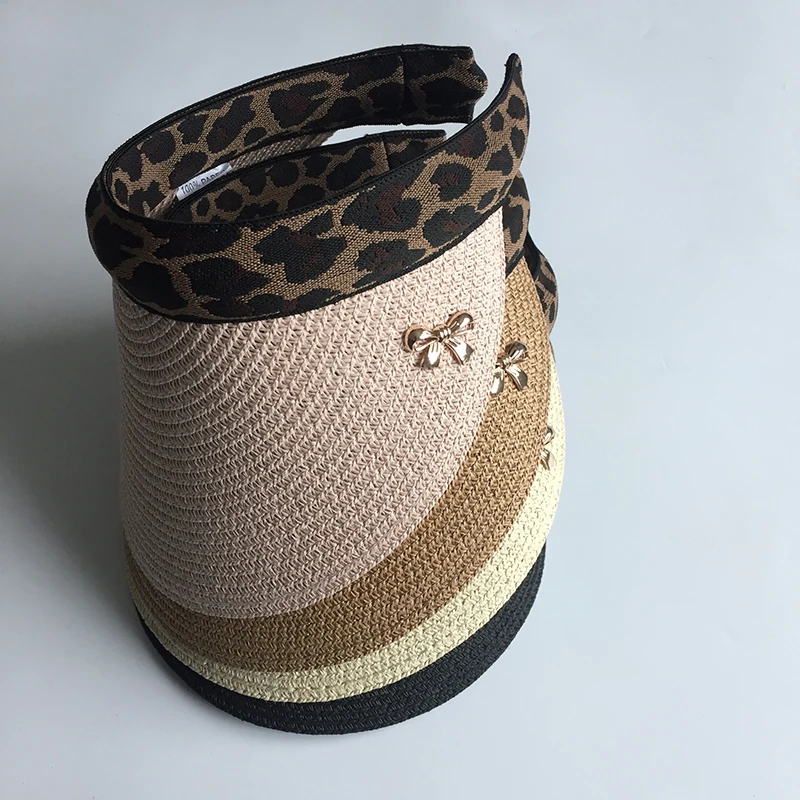 2019 Naujas Moters Saulės Skrybėlės Moterų Leopard Bowknot Kepurės Snapeliu Hand Made 