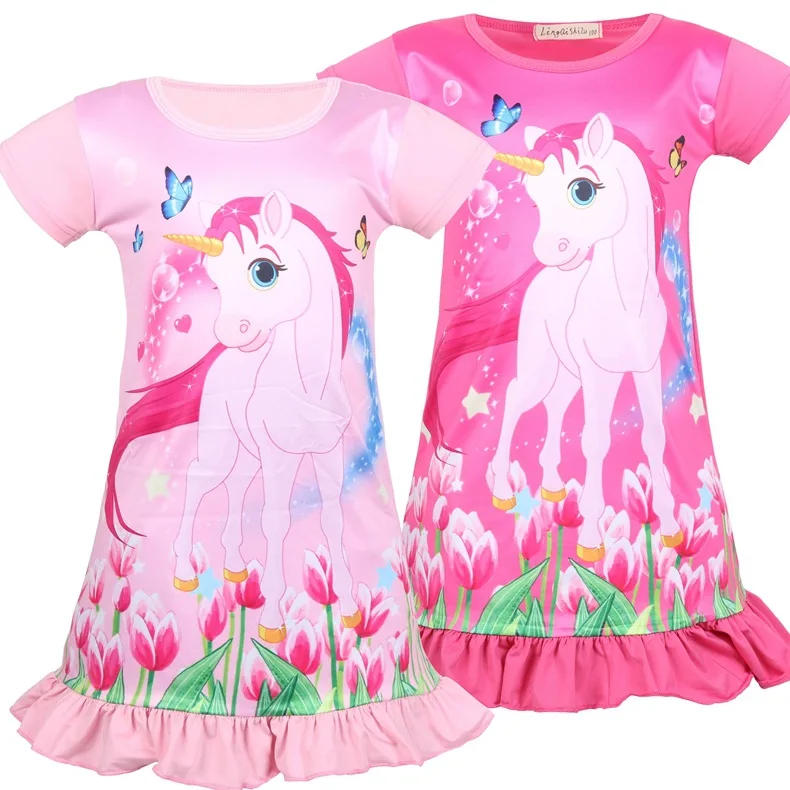 2019 Naujas Vasaros Vienaragis Suknelė Pižama Mergina Kugurumi Helovinas Licorn Pajama unicornio Sleepwear Suknelė drabužius mergaitėms Lankelis