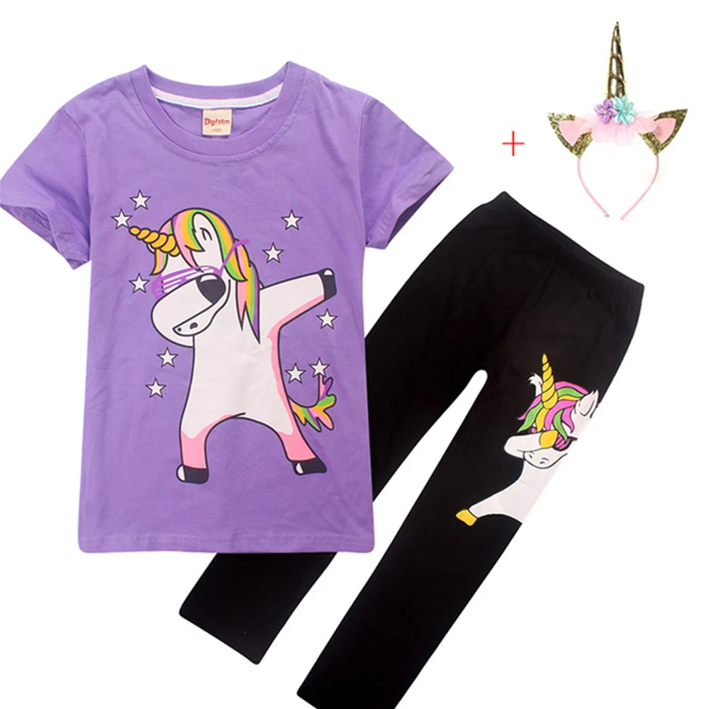 2019 m. Vasarą Vienaragis Grynos Medvilnės Vaikams sportiniai Kostiumai Mergaitėms Baby Girl sportinis Kostiumas Kostiumas Nustatyti Viršūnes Kelnes unicornio Drabužių Rinkinys