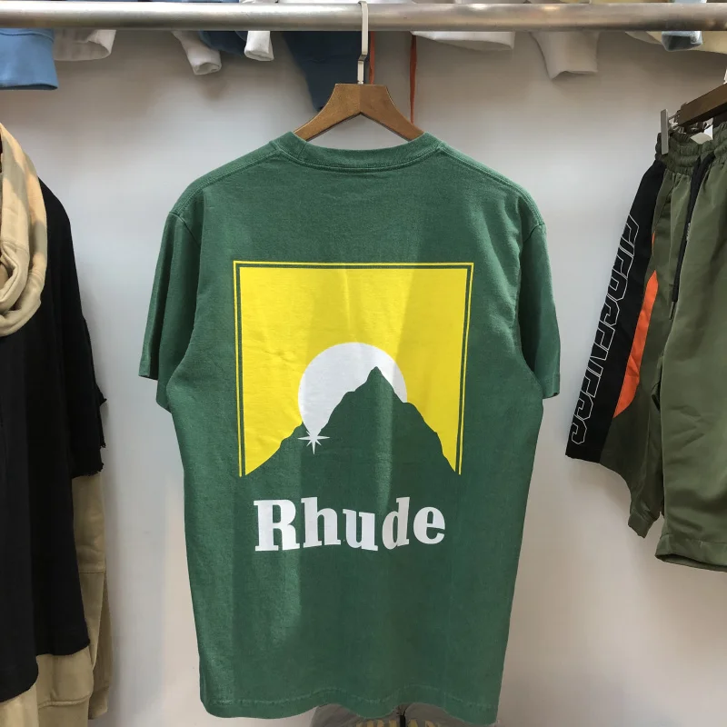 2020 Rhude Marškinėliai Vyrams, Moterims Atsitiktinis Aukštos Kokybės Medvilnės Marškinėlius Viršuje Tees Japonija RHUDE marškinėliai-Pilkai Žalia