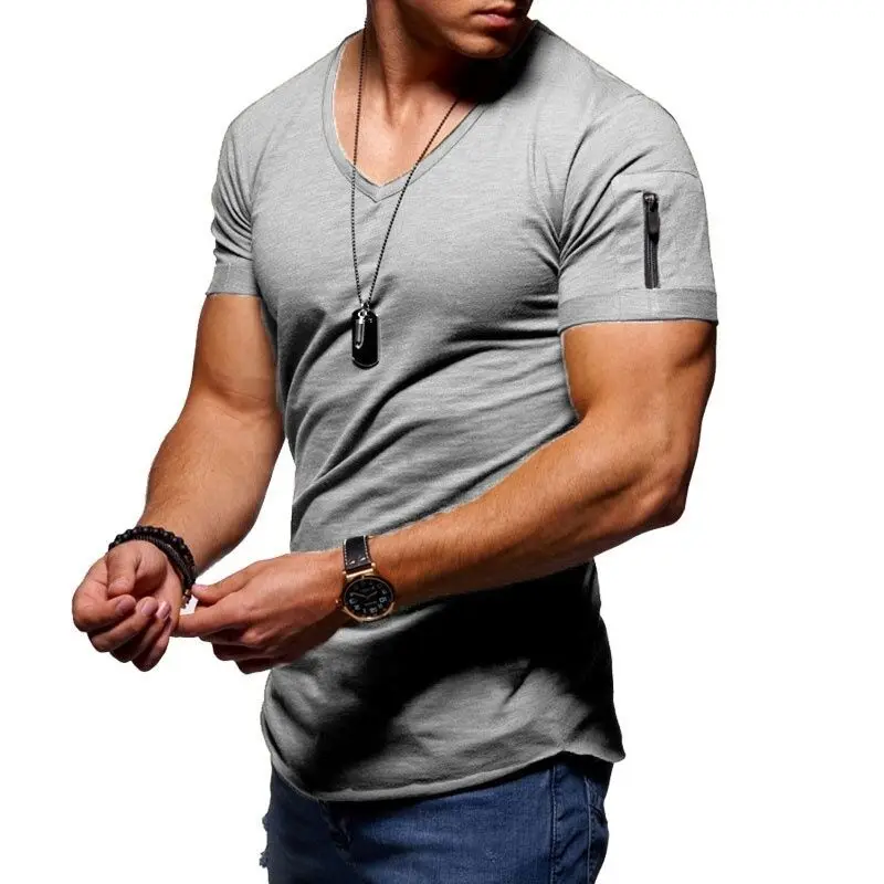 2020 mados prekės ženklo tendencija Slim trumparankoviai marškinėliai vyriški rankos užtrauktukas T-shirt V-kaklo, vyriški T-shirt medvilnės marškinėliai didelio dydžio 5XL