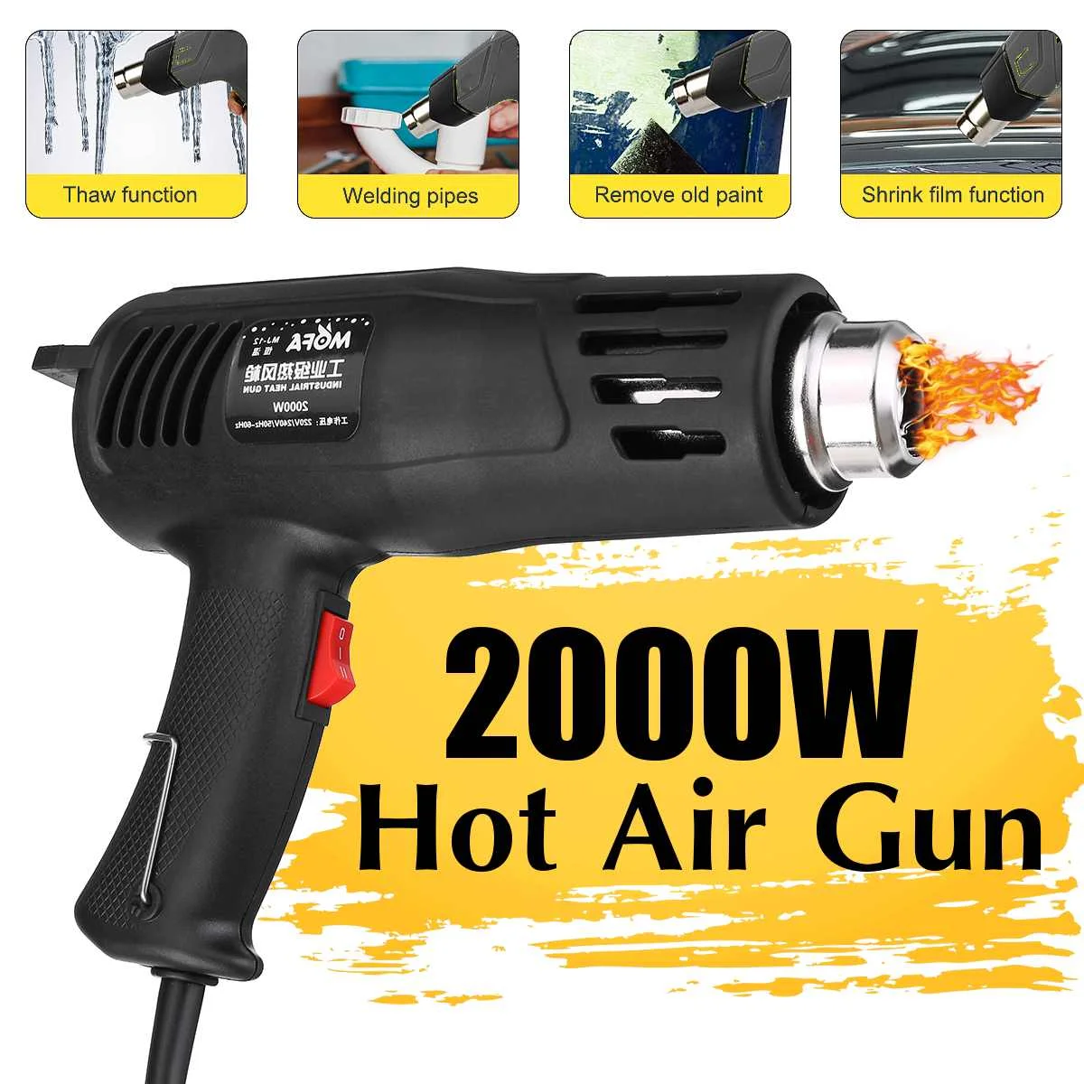 220V 2000W Advanced Hot Air Gun Temperatūra Reguliuojama Elektros Šilumos Gun Trauktis Vyniojimo Pramoninių Pastatų Plaukų Džiovintuvas