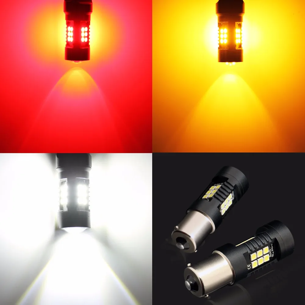 2vnt 1156 BA15S LED P21W LED Raudona Balta Geltona R5W S25 21SMD LED Lemputės, Automobilių Žibintai Sustojimo, Stovėjimo Šviesos Uodega Posūkio Signalo Lemputė 12V