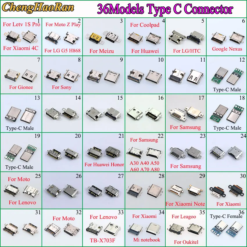 36Model 36-360PCS Micro USB Type C Jungtis baterijos Įkrovimo Dokas uosto Kištuko Tipas-C USB Lizdas, lizdas Samsung 