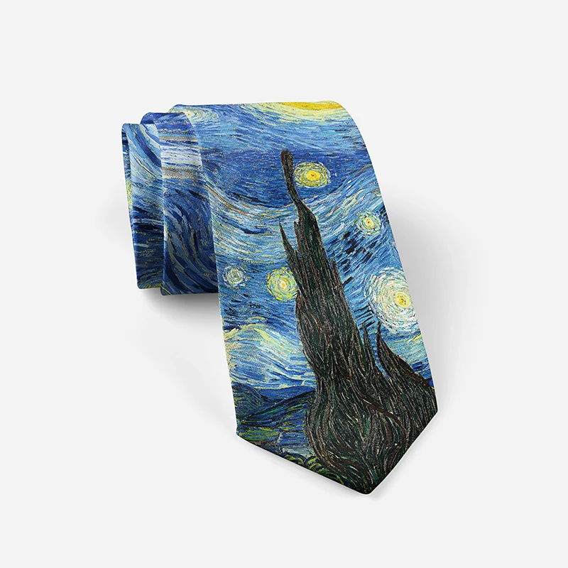 3D Atspausdintas 8cm Pločio Vyrų Kaklaraištis Van Gogh Aliejaus Tapybai Žvaigždėtą Mėnulis Naktį Įdomus Kaklaraištis Atsitiktinis Šalis Vestuvių Suknelė Tiktų Kaklo Kaklaraištis Vyrams