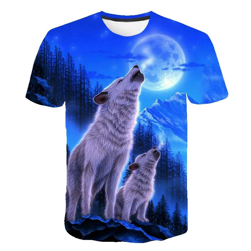 3D Atspausdintas Vyrų marškinėliai Gyvūnų Vilkas t-shirt Populiarus 3D Spausdinimo Mėlyna Viršų Ir Trišakiai Vasaros Nauji vyriški Mėnulis Marškinėliai trumpomis Rankovėmis