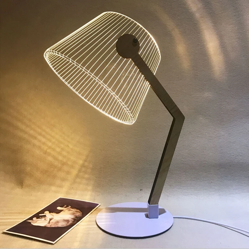3D Efektas Stereo Vizija LED Stalo Lempa Medienos Laikiklis Akrilo Umbra LED Lempos Kambarį Miegamojo Lempa su USB Kištukas