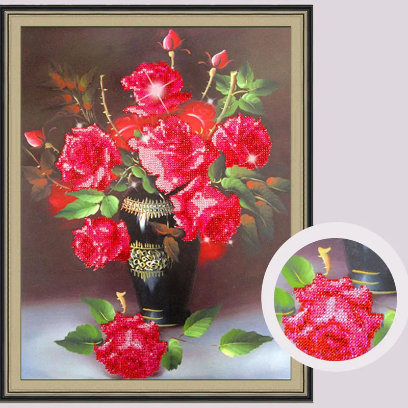 40*46cm 5D Rožių Gėlių Diamond Tapybos Diamond Siuvinėjimo Kryželiu Rose Apvalus Akmuo Kryžiaus Mozaikos Rožių Žiedų Namų Dekoro