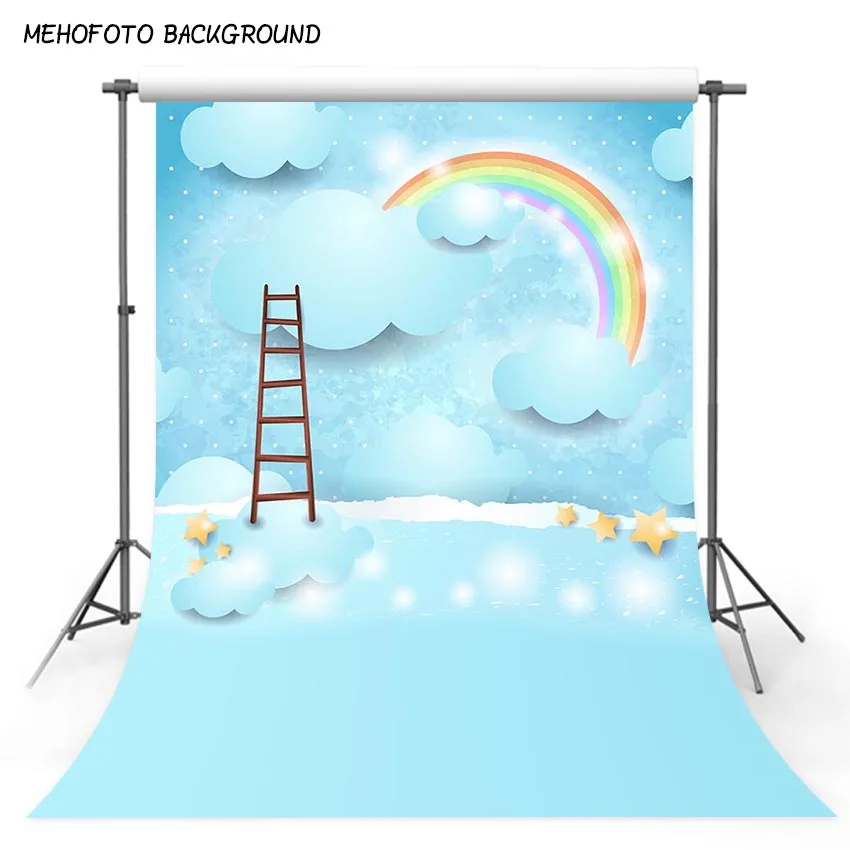 5X7ft Plona vinilo vaikų fotografija backdrops Vaivorykštinis debesis kopėčių kūdikio portretas fonas fonas fotostudija