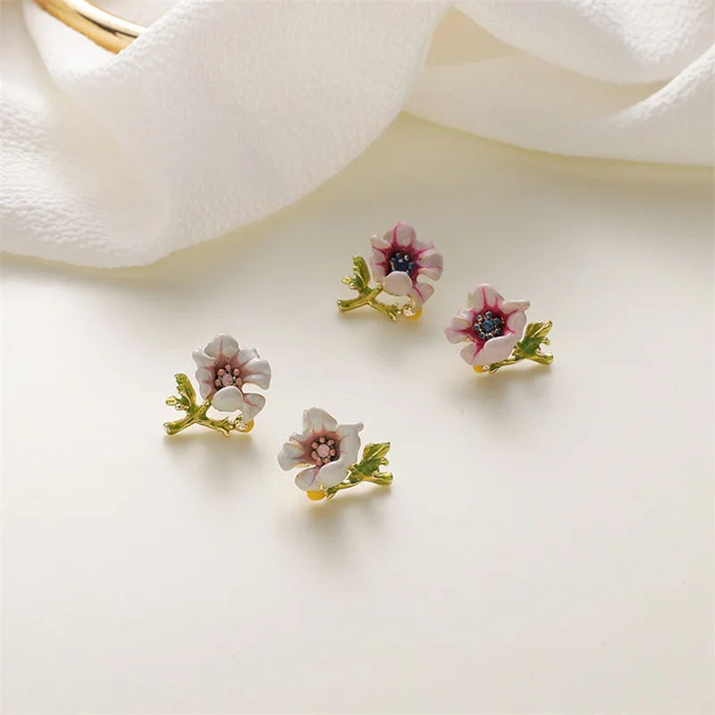 925 silver needle violetinė gėlių auskarai moterų prancūzijos emalio glazūra daisy gėlių auskarai mažas ir mielas naftos lašas auskarai