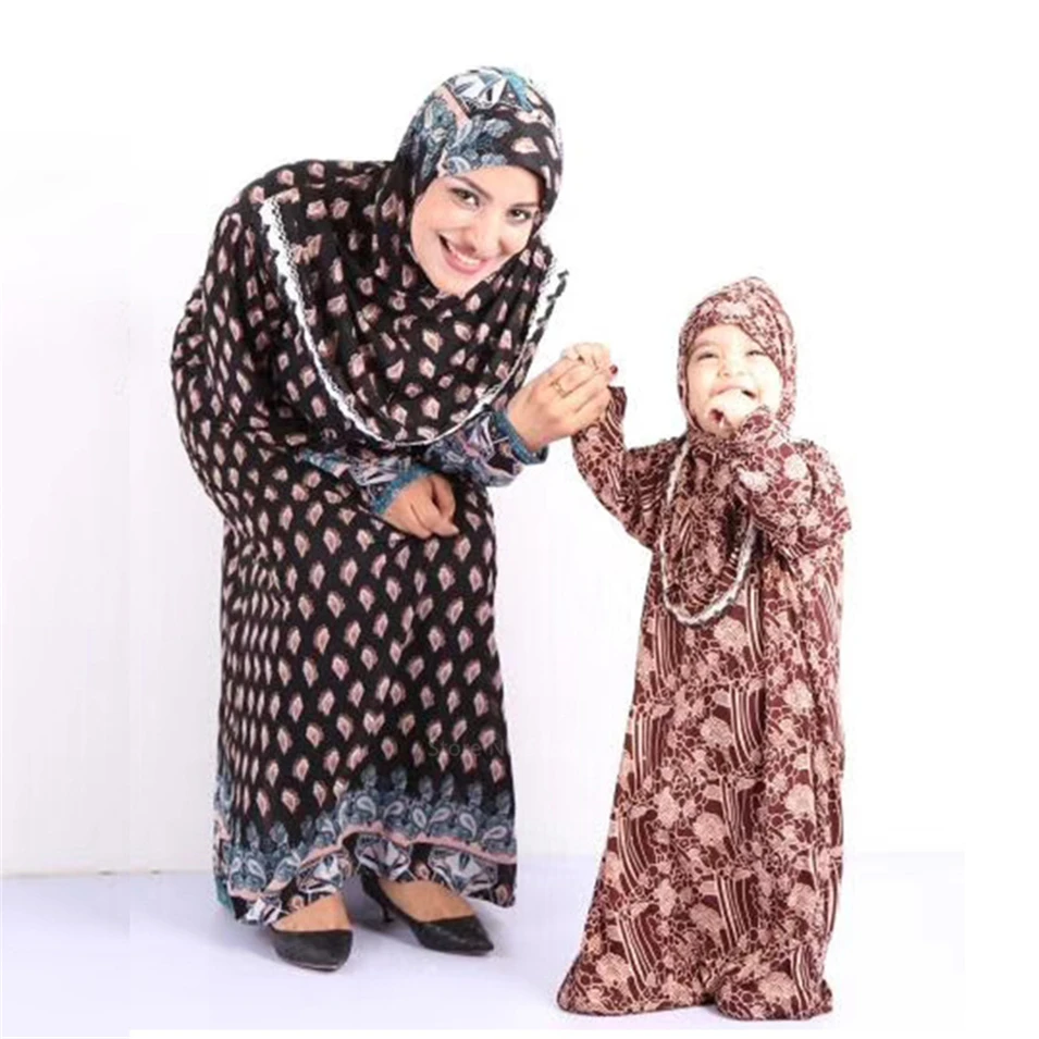 Abaja Dubajaus Musulmonų Suknelė Islamo Apranga Moterims Suknelė, Hijab Romanda Kaftan Mama ir Dukra Vaikams Musulmonų Apdaras Turkija, Arabų Maxi