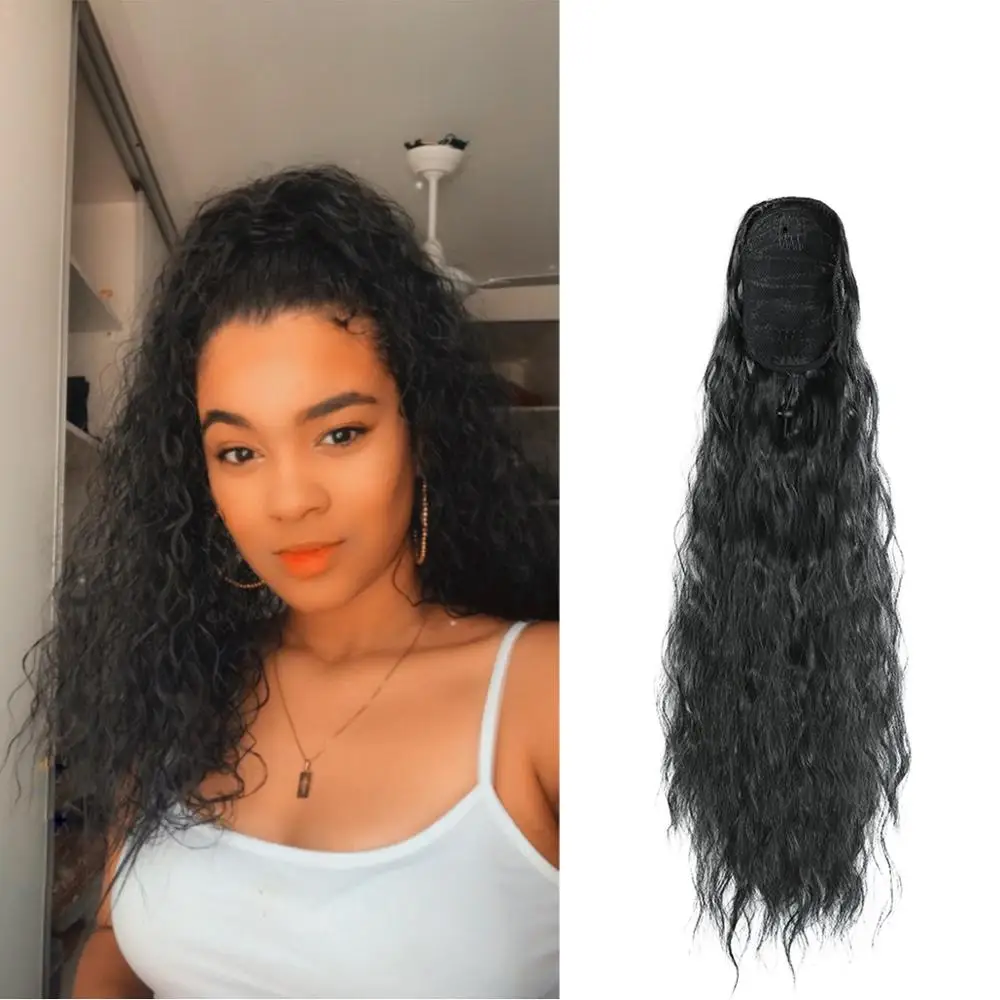 Afro puff gamtos garbanotas hairpiece raišteliu plaukai surišti į uodegą pratęsimo fasle didelės sintetinių pony tail kukurūzų banga uodega juoda moterų
