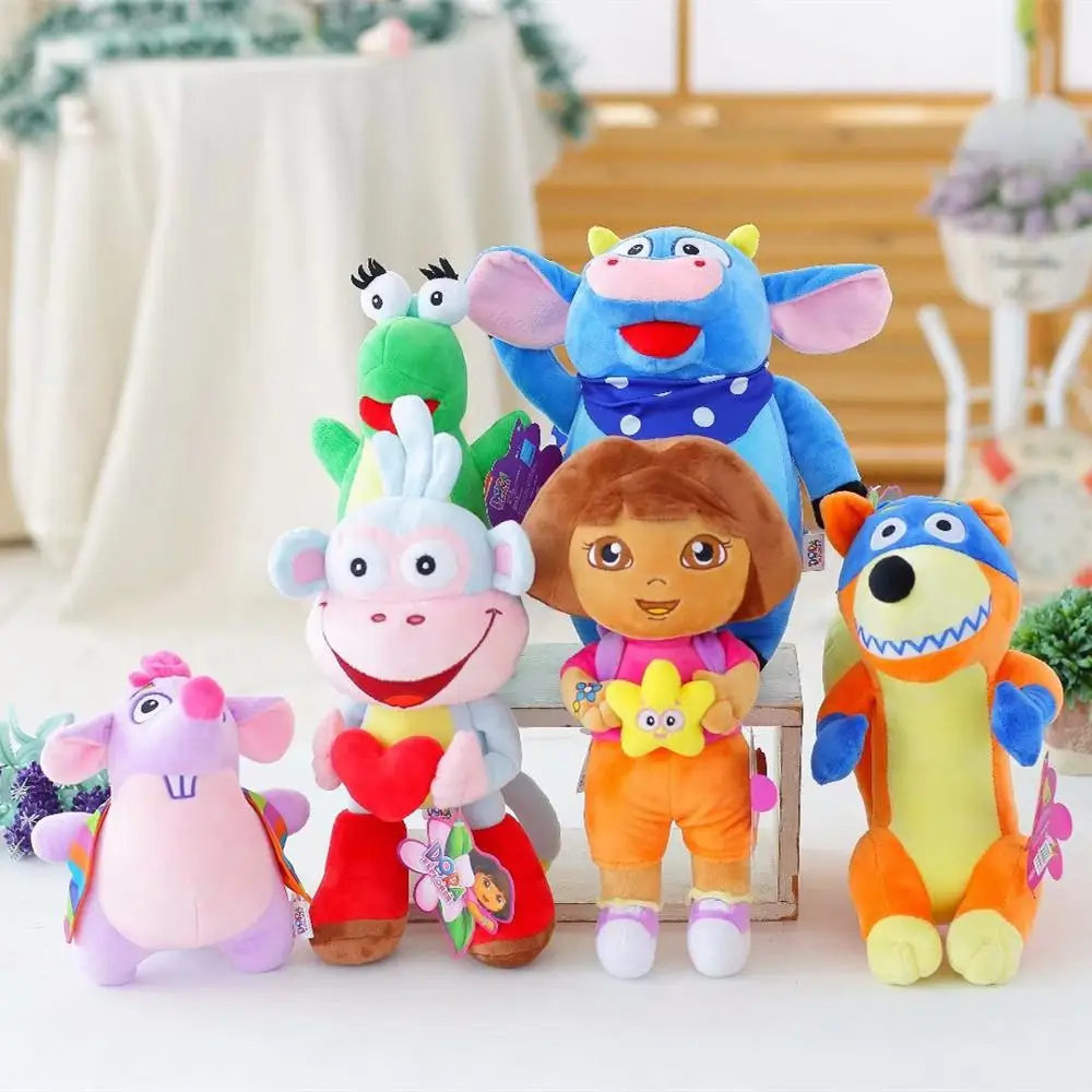 Aukštos Kokybės pliušinis žaislas meilės nuotykių Dora ant nugaros beždžionė Swiper pliušinis žaislas, minkšti minkšti TV ir filmus žaidimas lėlės vaikams Kalėdų Dovana