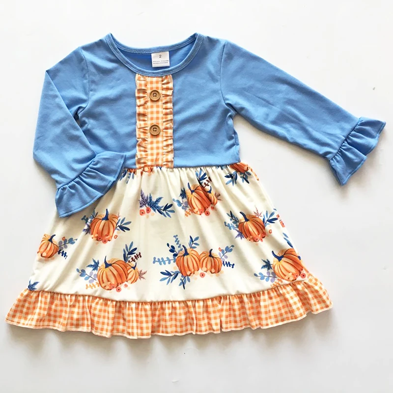 Aukštos kokybės medvilnės Mados helovinas mergaičių drabužių boutique vaikai moliūgų kūdikių suknelė