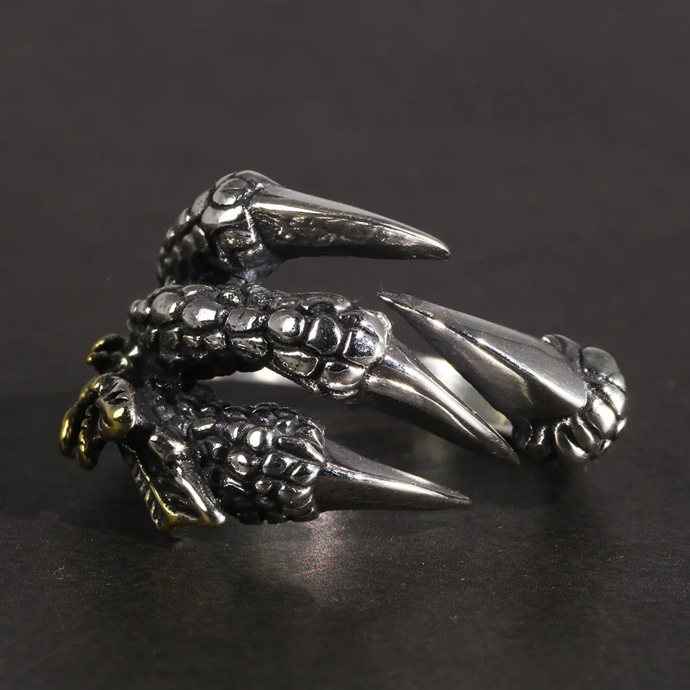 Autentiškas 925 Sterling Silver Dragon Claw Žiedai Vyrams Derliaus Punk Rock Mens Fine Jewelry