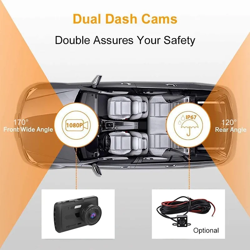Automobilių DVR Brūkšnys Kamera Galinio vaizdo Dual Camera Vaizdo įrašymo 1080P HD Ciklo Įrašymo Naktinio Matymo Brūkšnys Kamera Automobilio Diktofonas Dashcam