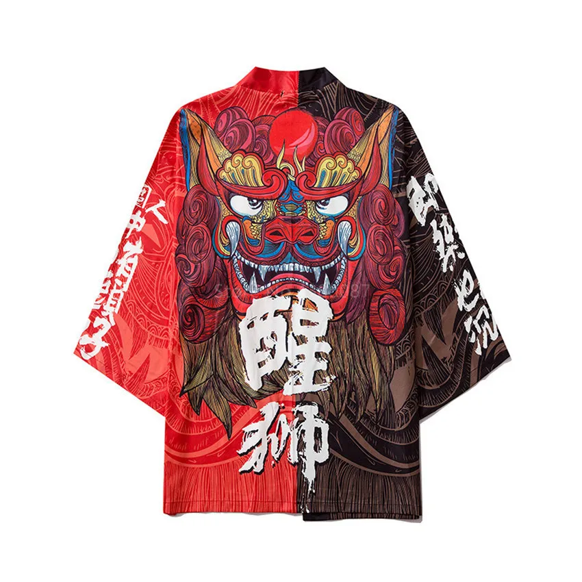 Azijos Japonų Stiliaus Harajuk Spausdinti Etninės Viršuje Kelnės Nustatyti Kimono Vyrų Vyrų Haori Streetwear Kratinys Mados Prarasti Kelnių Striukė