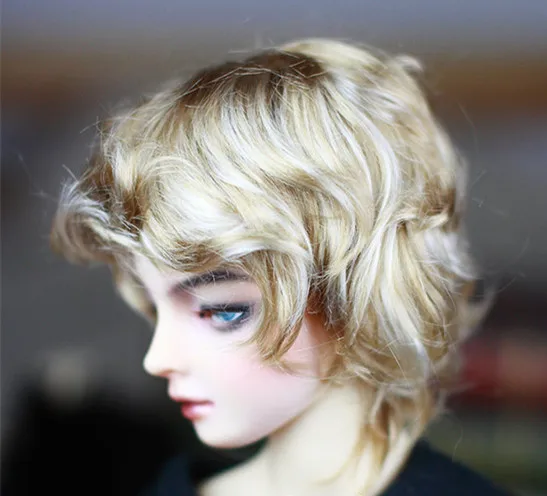 BJD doll plaukų perukai, sumaišyti aukso imitacija moheros mažas garbanotas trumpas perukai už 1/3 BJD DD SD lėlės super minkštas plaukų lėlės priedai