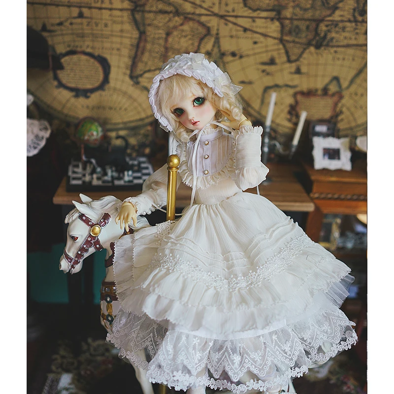 BJD suknelė 1/3 1/4 bjd doll šviesos baltos spalvos vintage suknelė 1/6 1/4 1/3 BJD Giant Baby doll priedai kostiumas suknelė